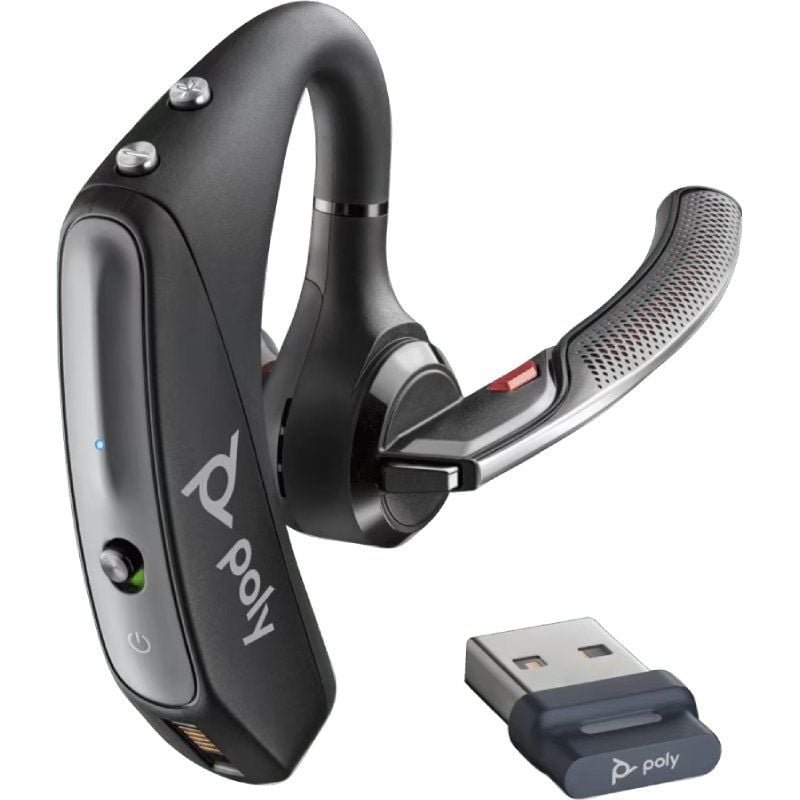 Auricular Inalámbrico Poly Voyager 5200 + Cable USB-A a Micro USB + Llave BT700/ con Micrófono/ Bluetooth/ Negro