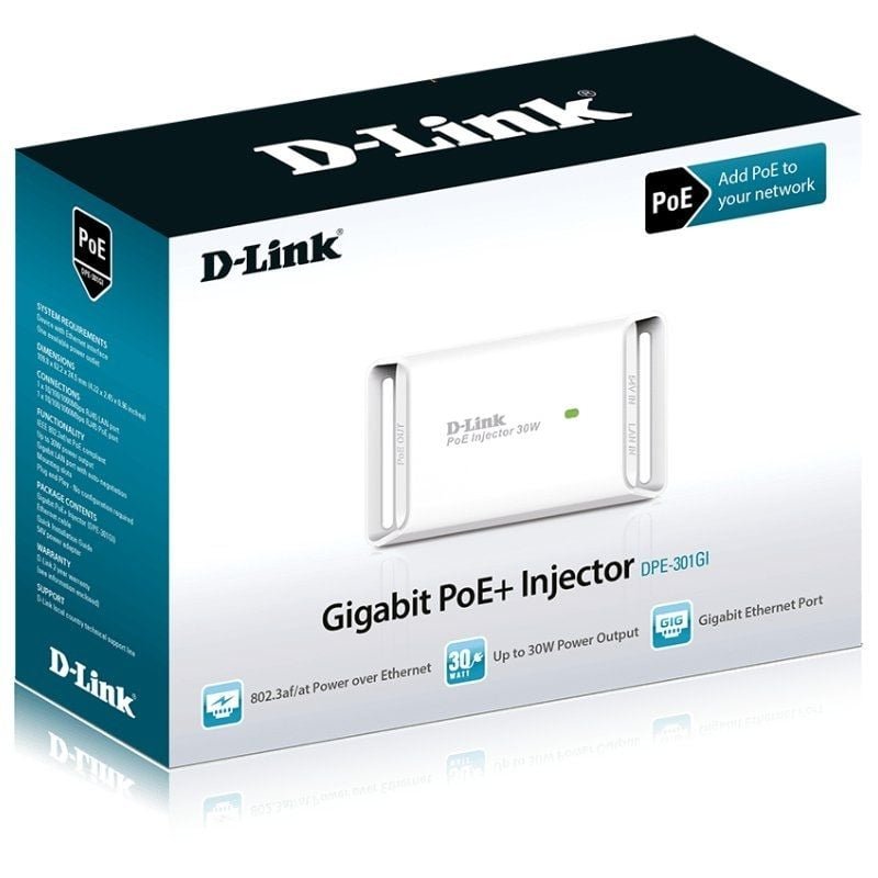 Inyector PoE D-Link DPE-301GI/ 802.3at/af/ 2 Puertos RJ45