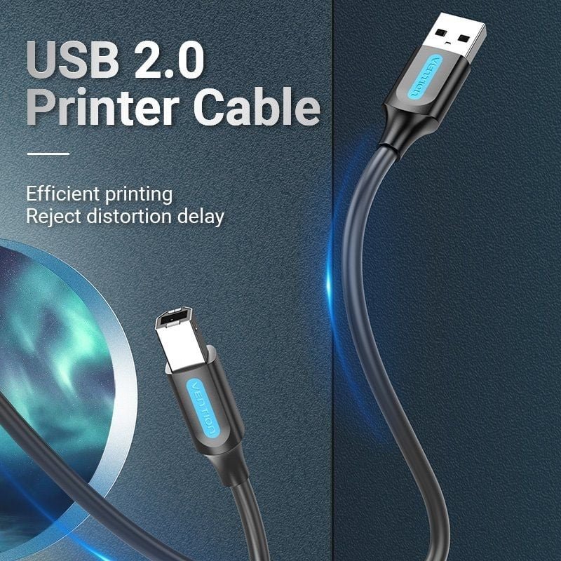Cable USB 2.0 Impresora Vention COQBI/ USB Tipo-B Macho - USB Macho/ 480Mbps/ 3m/ Negro