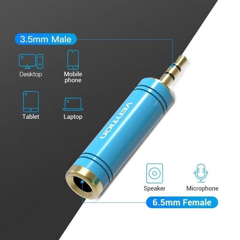Adaptador Jack Vention VAB-S04-L/ Jack 3.5 Macho - Jack 6.5 Hembra/ Azul
