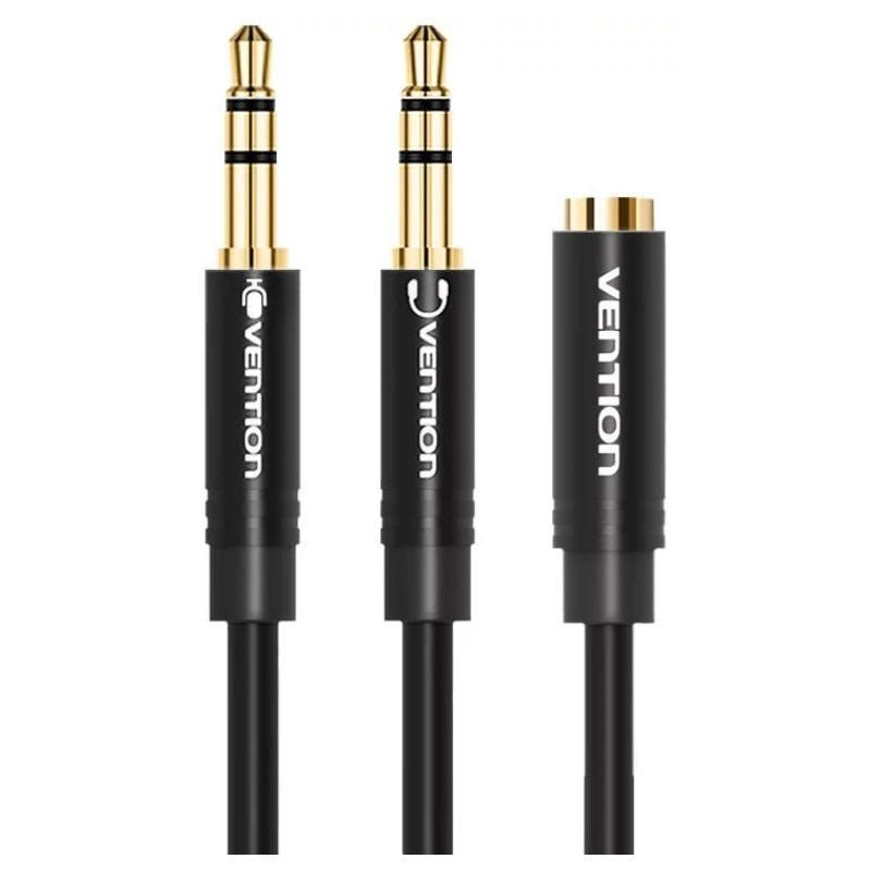 Cable Estéreo Vention BBUBY/ 2x Jack 3.5 Macho - Jack 3.5 Hembra/ 30cm/ Negro
