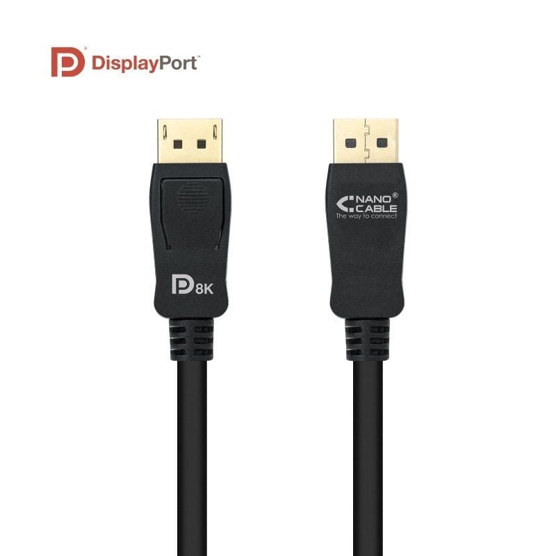 Cable Displayport 1.4 8K Nanocable 10.15.2501/ Displayport Macho - Displayport Macho/ 1m/ Certificado/ Negro