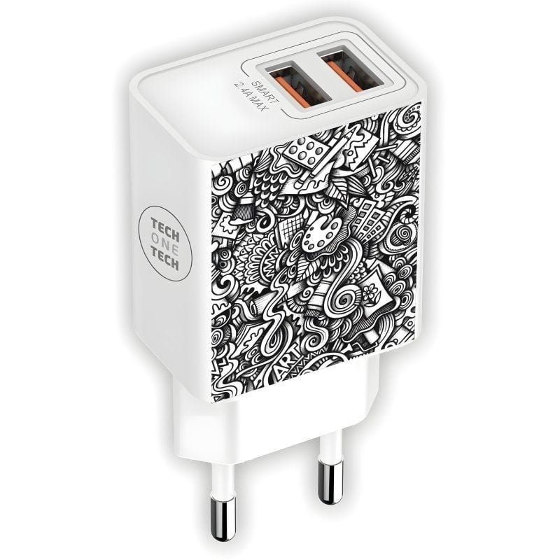 Cargador de Pared Tech One Tech Art-Deco TEC2510/ 2xUSB/ 12W/ Blanco