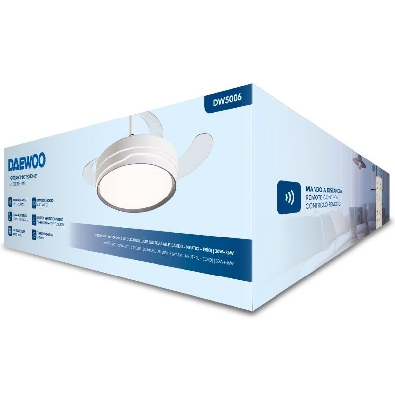 Ventilador de Techo Daewoo DW5006/ 30W/ 3 Aspas/ 6 Velocidades