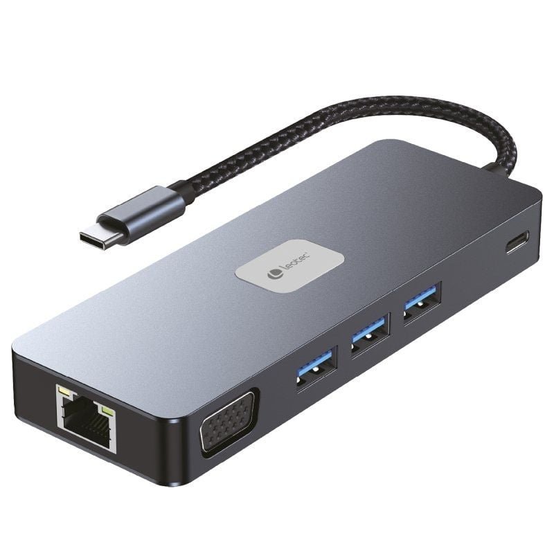 Docking USB Tipo-C Leotec LEDS03/ 3xUSB/ 1xUSB Tipo-C PD/ 1xHDMI 4K/ 1 xDisplayPort/ 1xVGA/ 1xAudio/ 1xRJ45/ 1xLector Tarjetas SD y MicroSD/ Gris