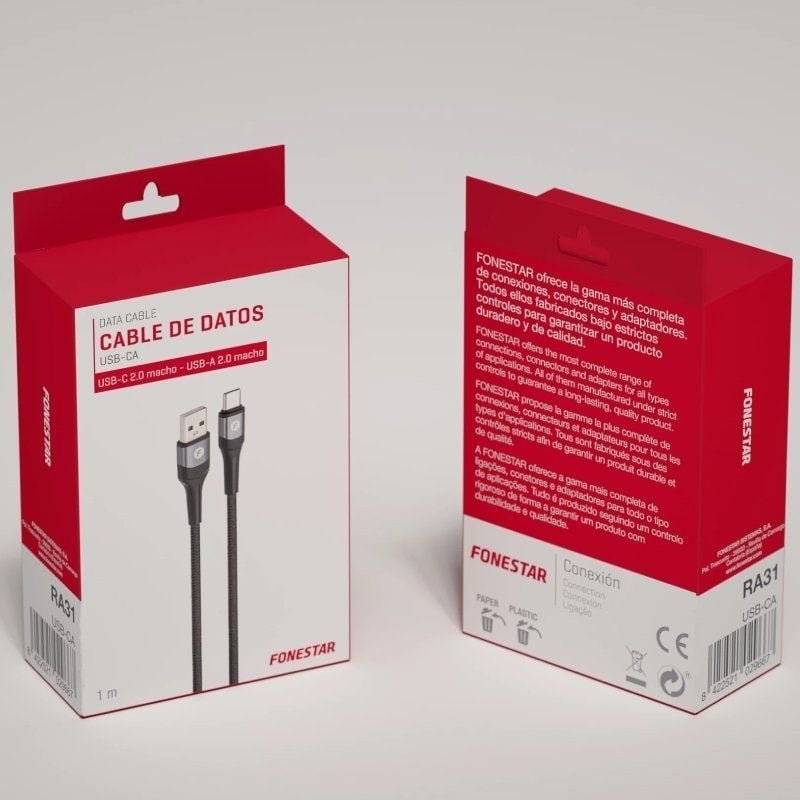 Cable USB 2.0 Tipo-C Fonestar USB-CA/ USB Tipo-C Macho - USB Macho/ 480Mbps/ Hasta 100W/ 1m/ Negro