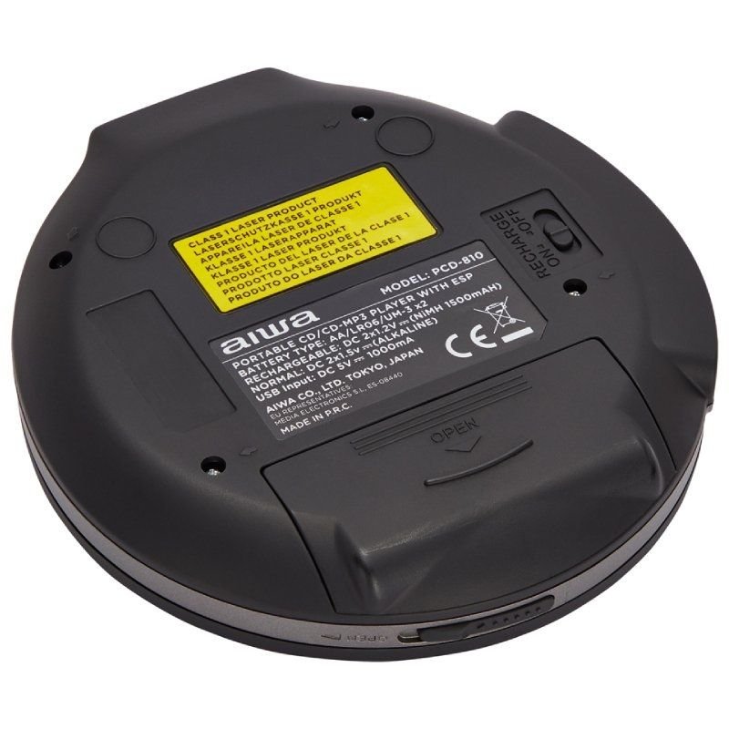 Reproductor de CD/CDR/MP3 Aiwa Walk PCD-810BK/ con Batería/ con Cable/ Negra y Gris