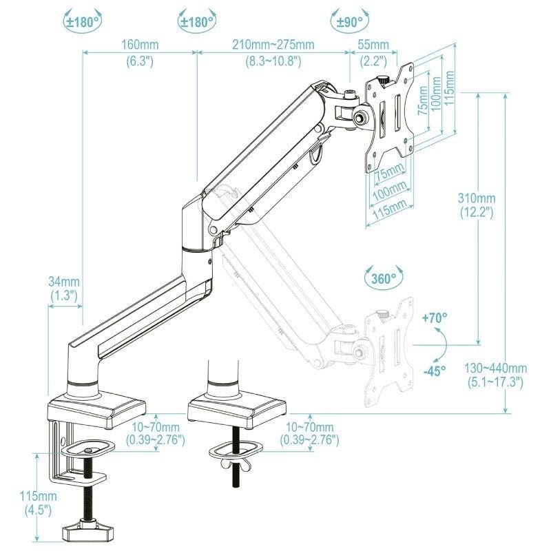 Soporte de Mesa para Monitor TooQ DB1334TNR-B/ hasta 10kg