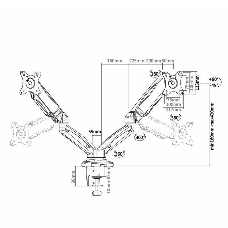 Soporte de Mesa con Contrapeso para 2 Monitores Aisens DT27TSR-045/ Giratorio/ Inclinable/ hasta 9kg