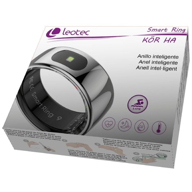 Anillo Inteligente Leotec Kör Ha Talla 11/ Ø20.8mm/ Notificaciones/ Frecuencia Cardíaca/ Plata