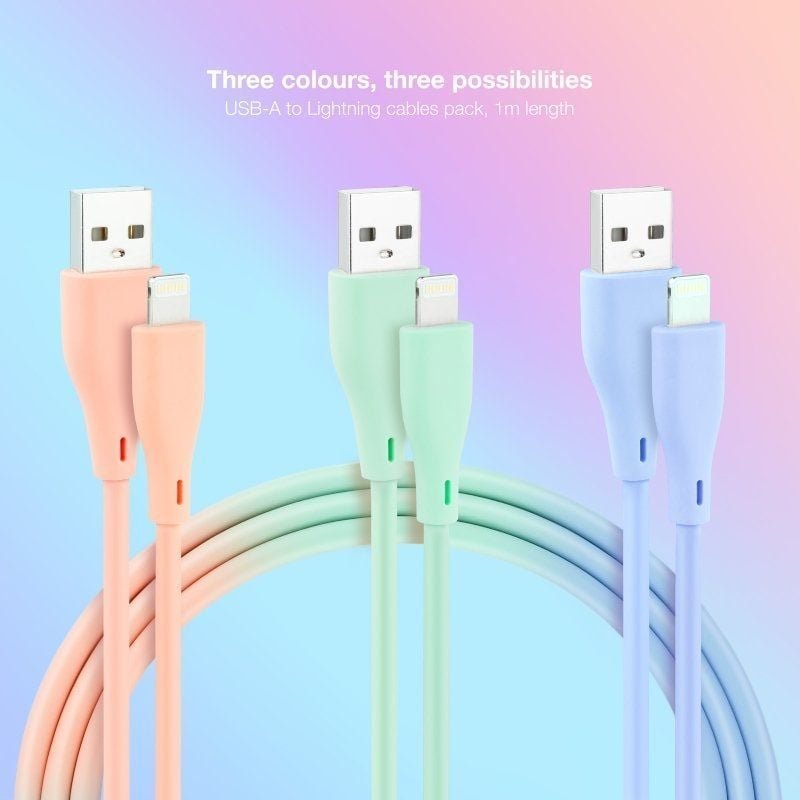 Cables USB 2.0 Lightning Nanocable 10.10.0401-A1/ USB Macho - Lightning Macho/ 1m/ 3 Unidades/ Rosa, Azul y Verde