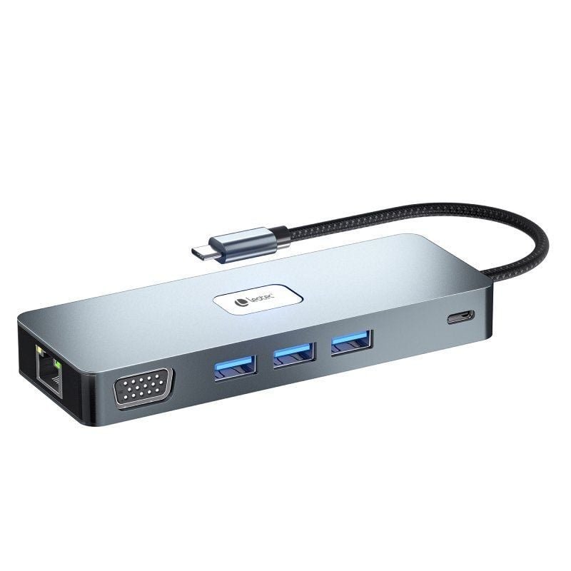 Docking USB Tipo-C Leotec LEDS03/ 3xUSB/ 1xUSB Tipo-C PD/ 1xHDMI 4K/ 1 xDisplayPort/ 1xVGA/ 1xAudio/ 1xRJ45/ 1xLector Tarjetas SD y MicroSD/ Gris