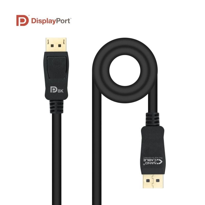Cable Displayport 1.4 8K Nanocable 10.15.2501/ Displayport Macho - Displayport Macho/ 1m/ Certificado/ Negro