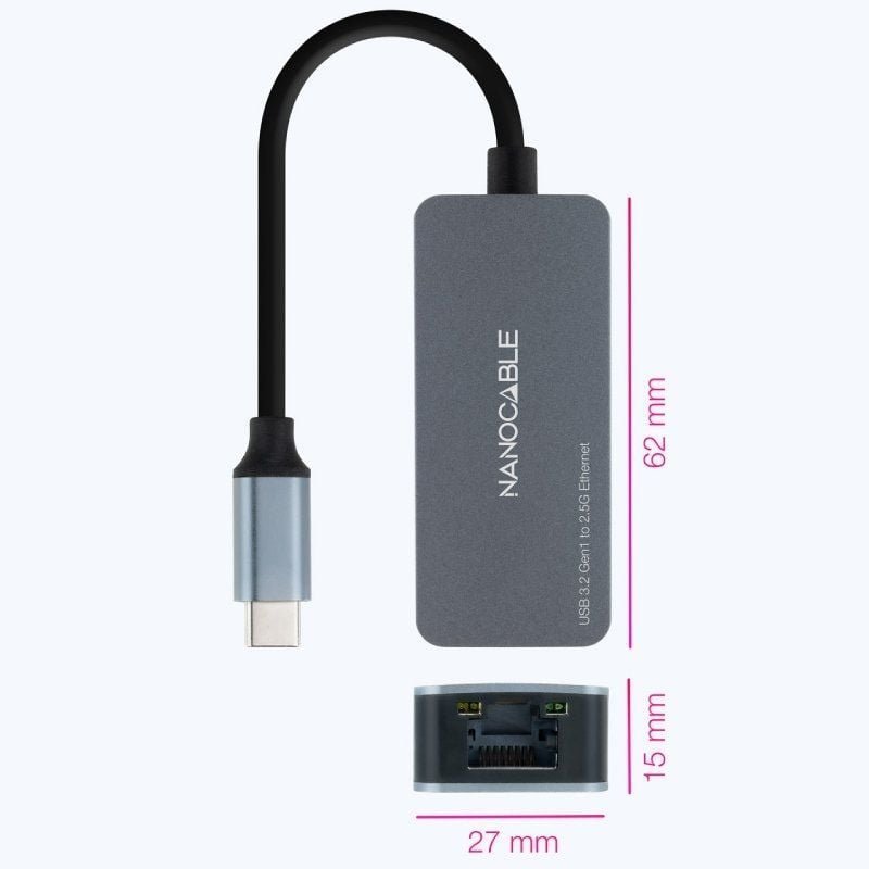 Adaptador USB Tipo-C - RJ45 Nanocable 10.03.0410/ 2500Mbps