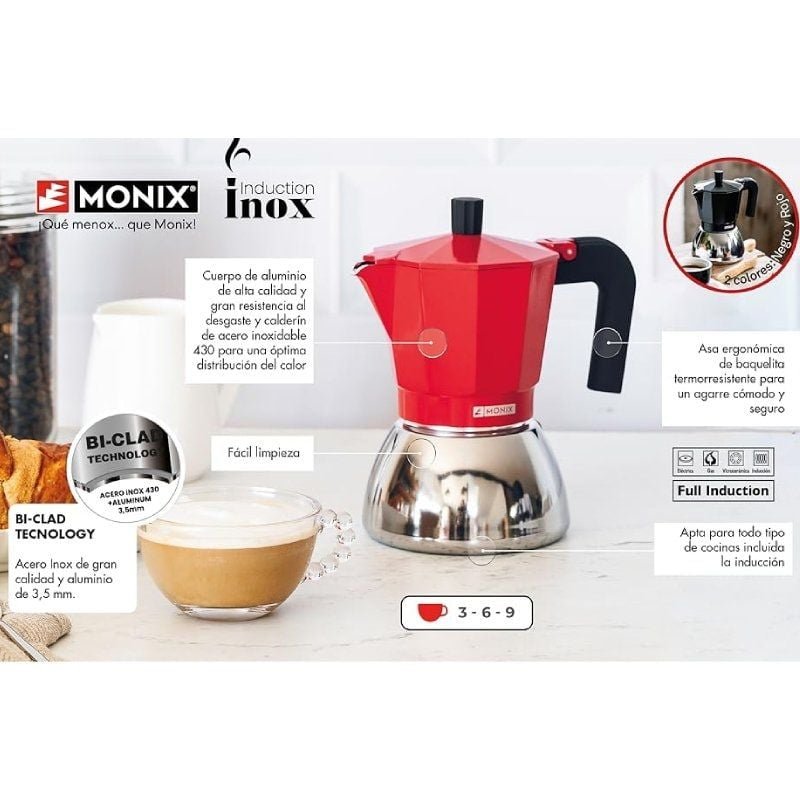 Cafetera Italiana Monix Induction Inox M863003/ 3 Tazas/ Negra
