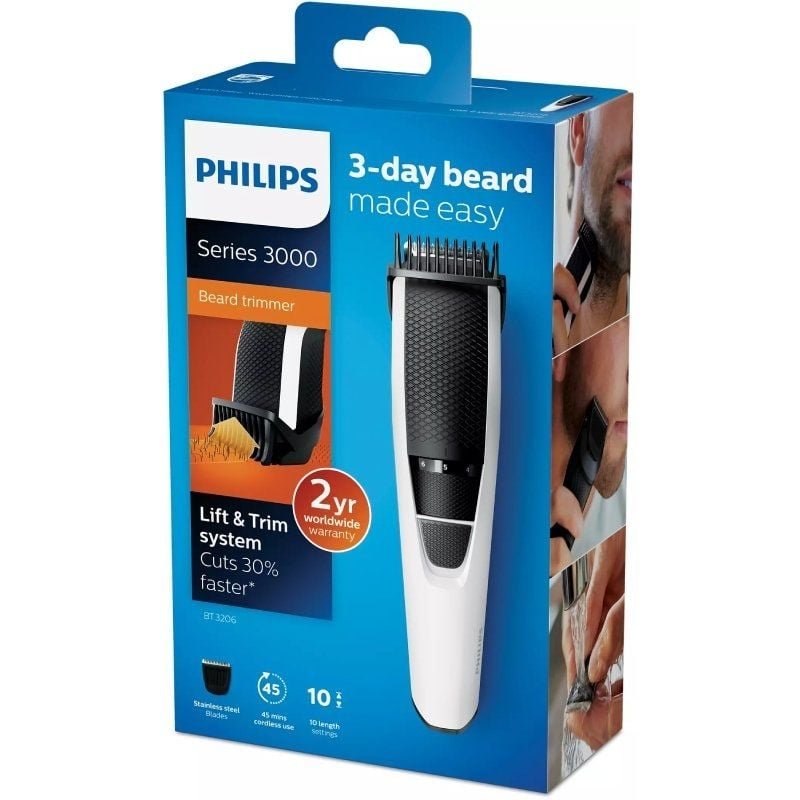 Cortabarbas Philips Beardtrimmer series 3000 BT3206/14/ con Batería/ 4 Accesorios