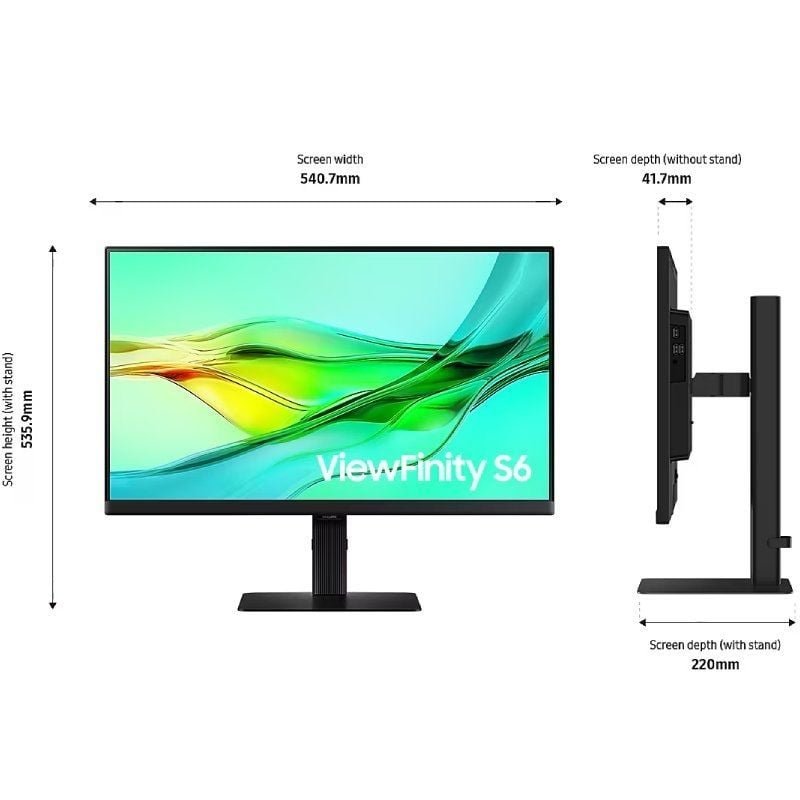 Monitor Profesional Samsung ViewFinity S6 S60UD S24D600UAU 24"/ QHD/ Regulable en Altura/ Negro