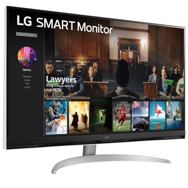 Smart Monitor LG 32SQ700S-W 31.5"/ 4K/ Multimedia/ Regulable en altura/ Smart TV/ Plata y Blanco