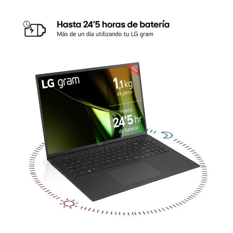 Portátil LG Gram 16Z90S-G.AD89B Intel Core Ultra 7-155H/ 32GB/ 1TB SSD/ 16"/ Win11
