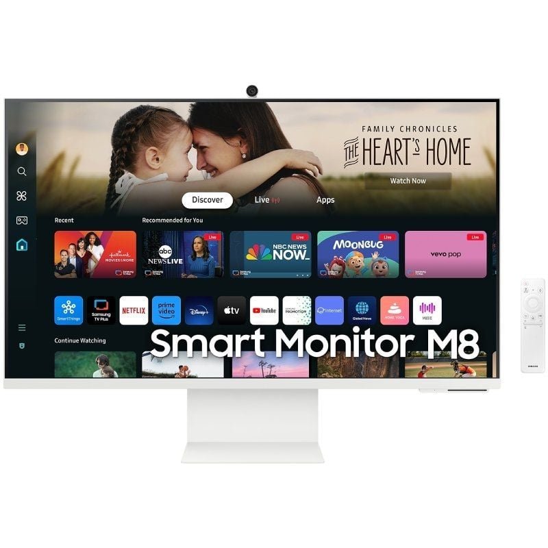 Smart Monitor Samsung M8 S32DM801UU 32"/ 4K/ Multimedia/ Regulable en altura/ Smart TV/ Webcam/ Blanco